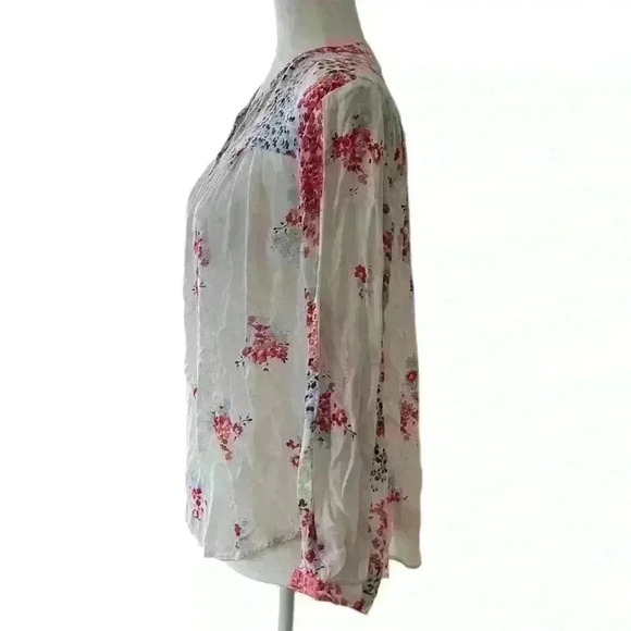Lucky Brand Viscose Peasant Floral Boho Popover Tunic Blouse Size Large - Picture 3 of 6
